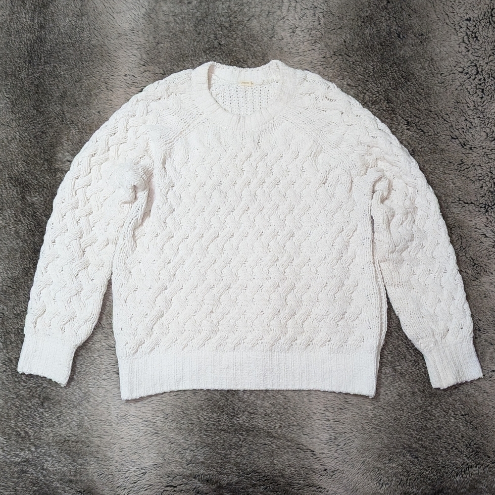 Oysho Cable Knit Basket Weave Chenille Sweater  Cream Women's Medium